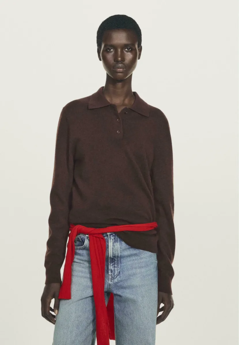 POLO COLLAR WITH LONG SLEEVE - Strickpullover - bordeaux