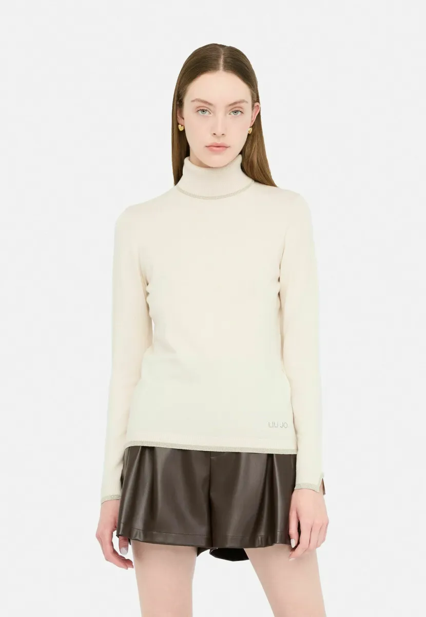 POLO-NECK WITH DETAILS - Strickpullover - beige