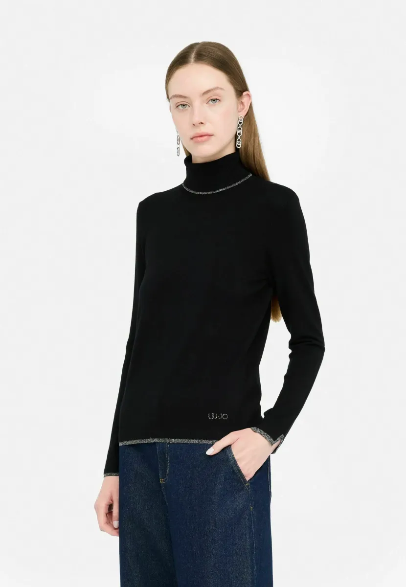 POLO-NECK WITH DETAILS - Strickpullover - black