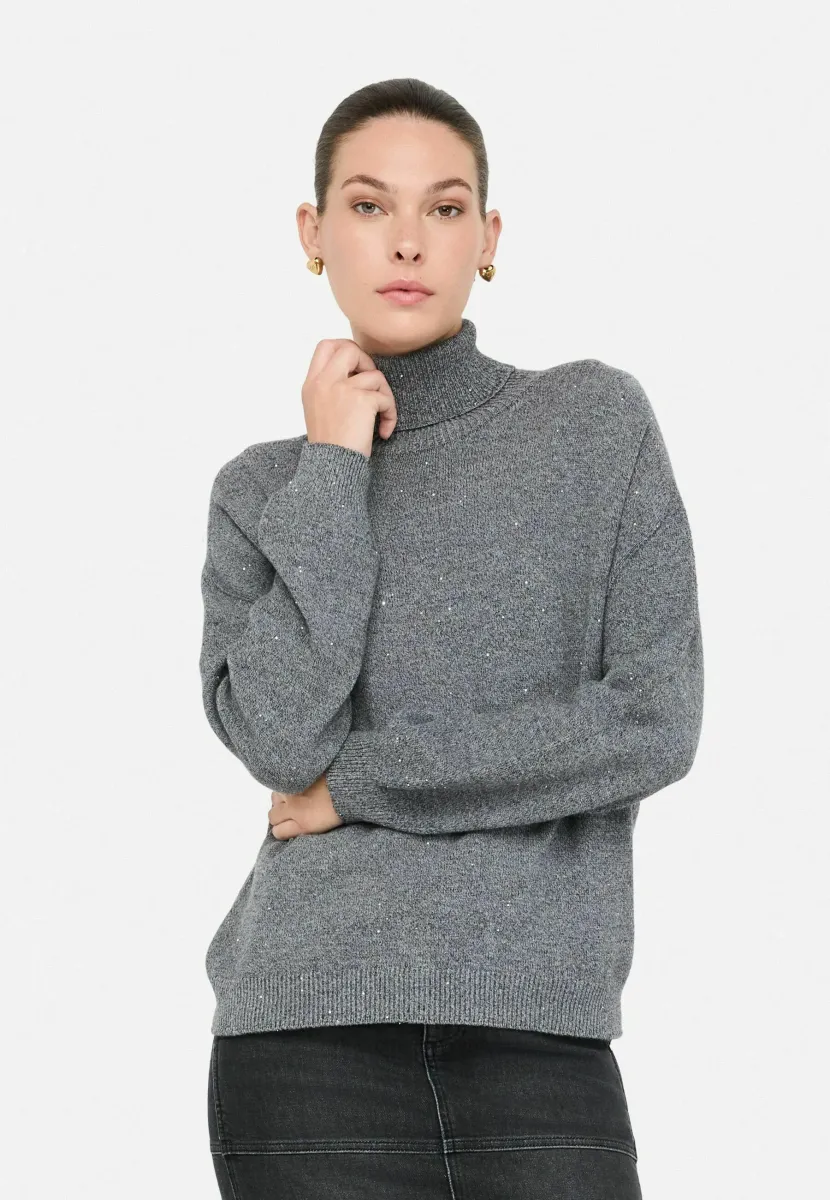 POLO-NECK WITH MICRO-SEQUINS - Strickpullover - grey