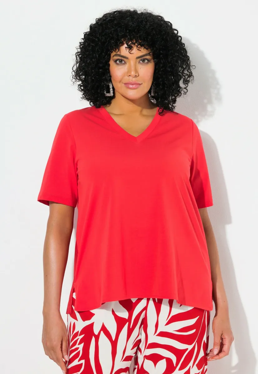 POPLIN BACK SHORT SLEEVE V-NECK TEE - Bluse - neon red