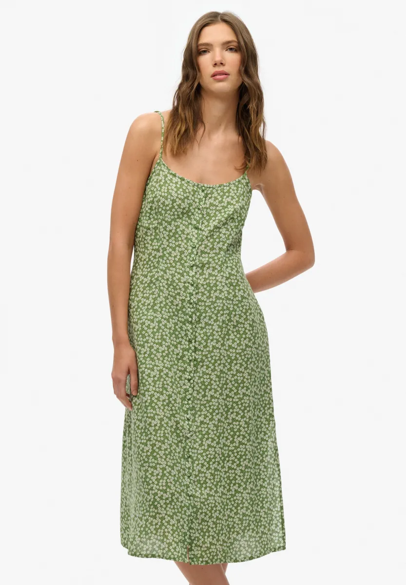 PRINT BUTTON CAMI MIDI - Blusenkleid - green ditsy