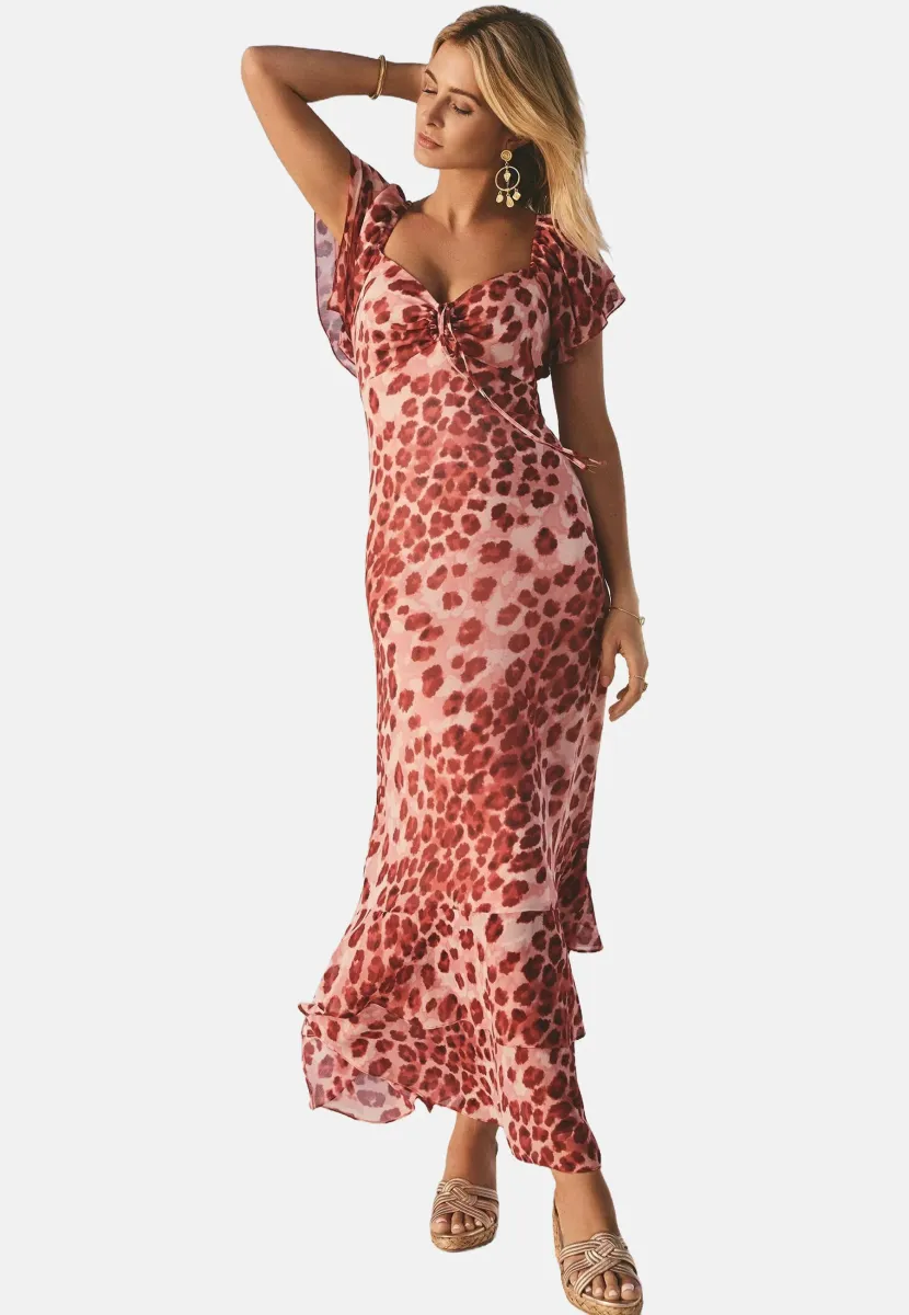 PRINT RUFFLE TIERED - Maxikleid - red animal