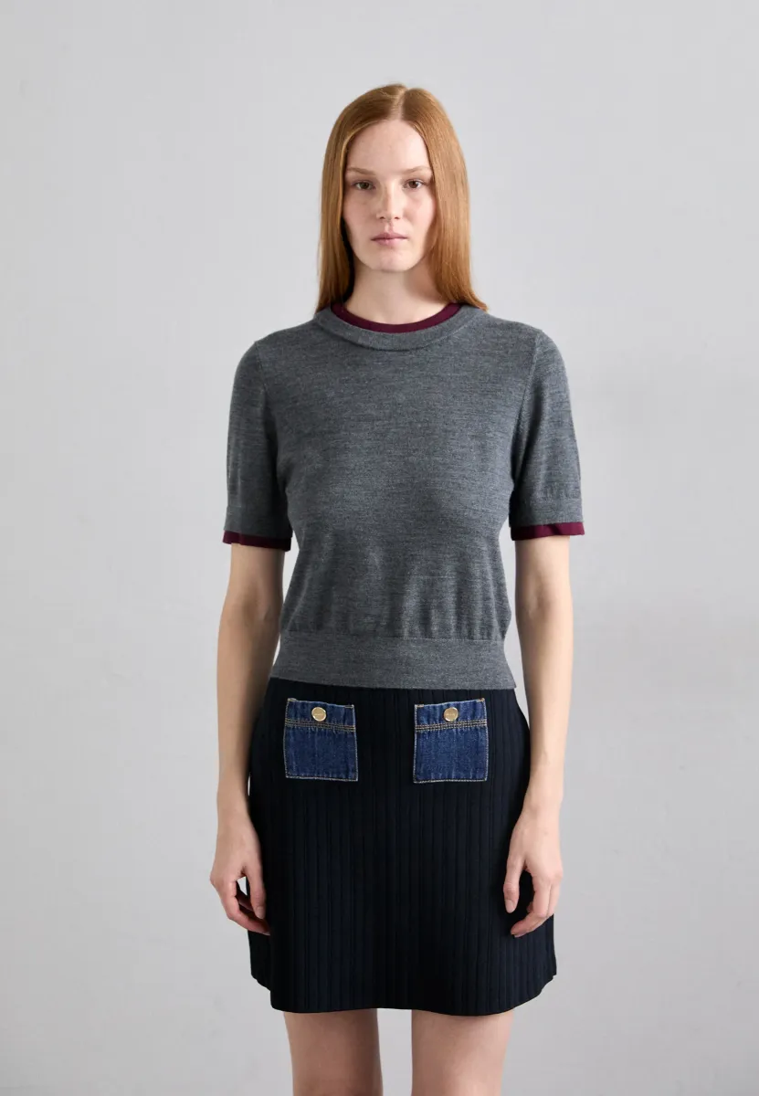 PULL MANCHES COURTES DOUBLE FINITIONS - T-Shirt basic - gris