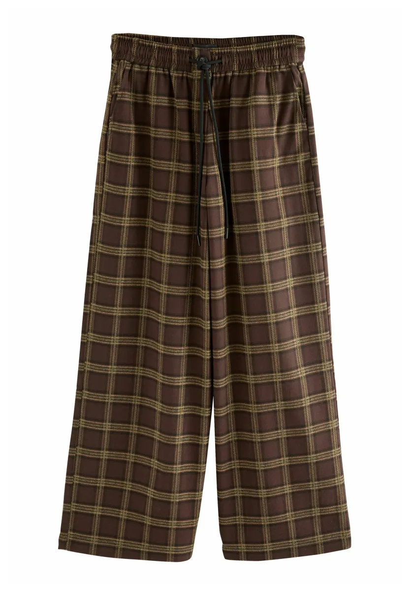 PULL ON WIDE LEG CHECK - Stoffhose - brown