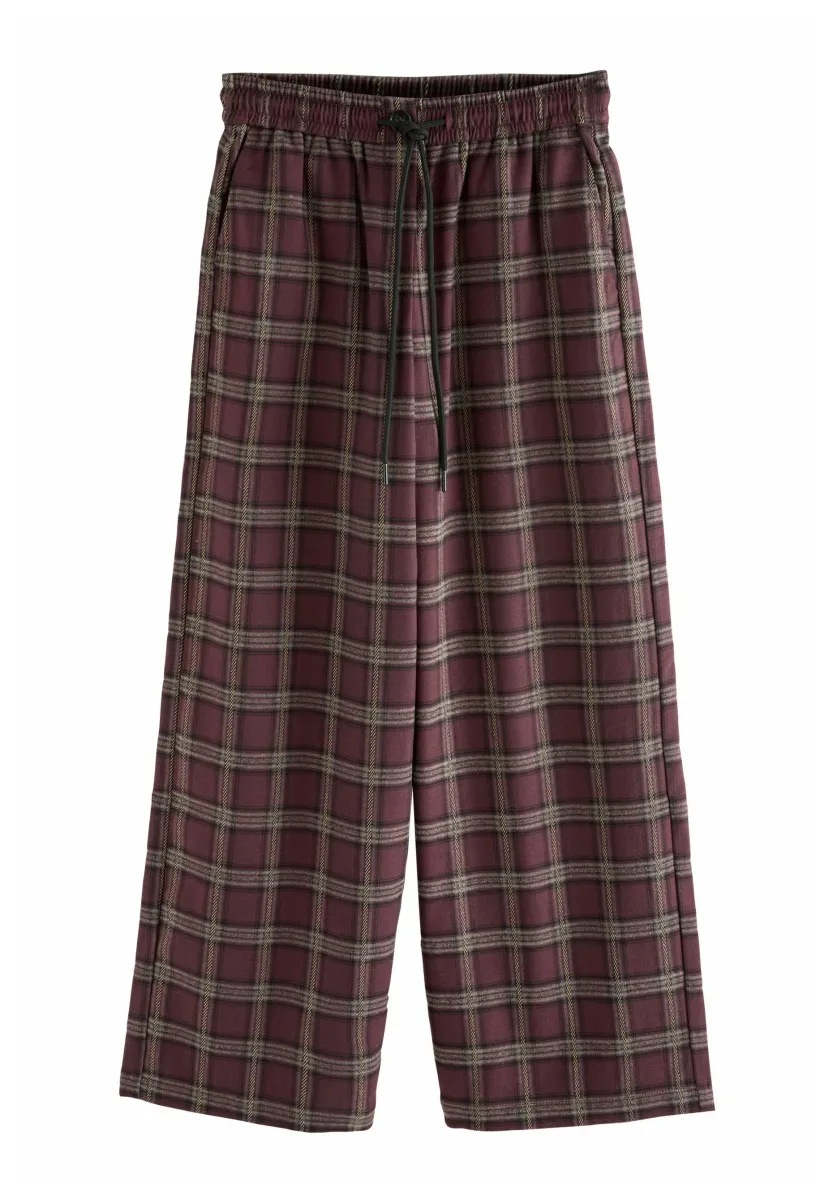PULL ON WIDE LEG CHECK - Stoffhose - burgundy red