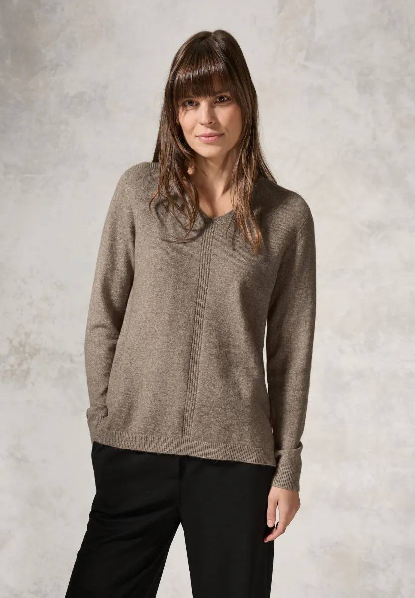 PULLOVER MIT V-AUSSCHNITT - Strickpullover - braun