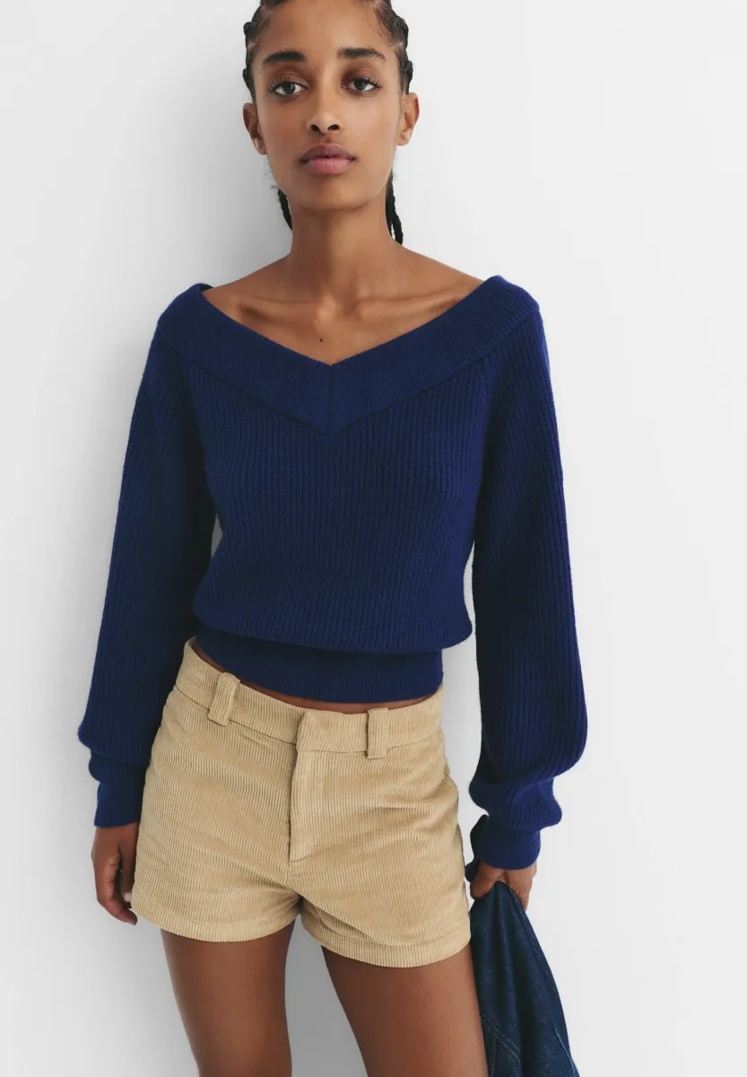 PURL CROPPED - Strickpullover - dark-blue denim