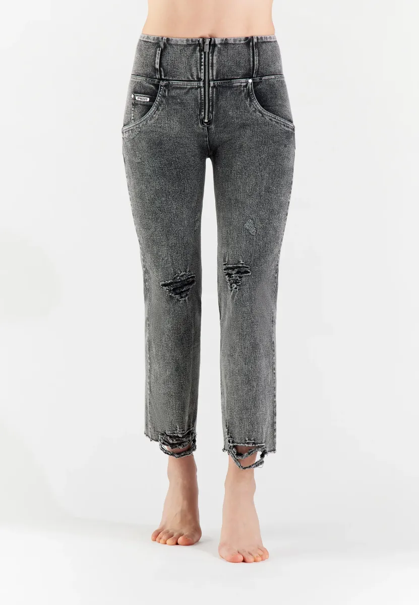 PUSH UP WR.UP® WIDE BOTTOM IN NAVETTA CON STRAPPI - Stoffhose - denim grigio