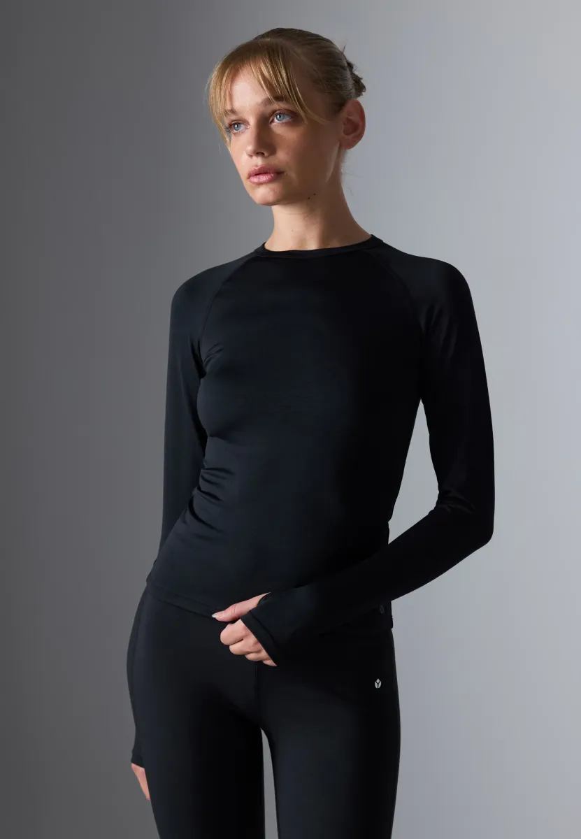 QUICK DRY HIGH NECK LONG SLEEVE TOP WITH THUMB HOLES - Langarmshirt - black