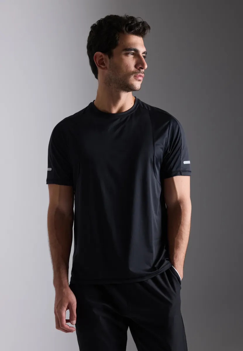 QUICK DRY SHORT SLEEVE T-SHIRT WITH REFLECTIVE STRIP - Sport T-Shirt - black