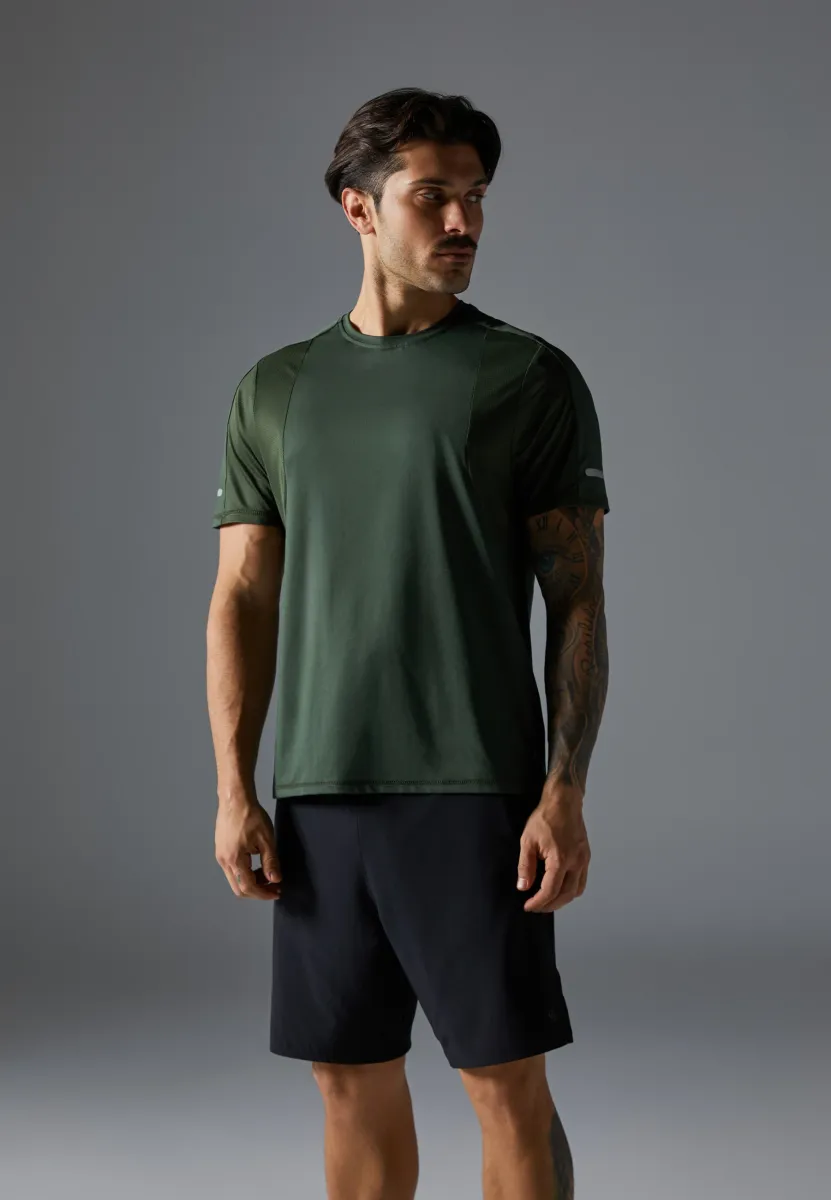 QUICK DRY SHORT SLEEVE T-SHIRT WITH REFLECTIVE STRIP - Sport T-Shirt - dark green