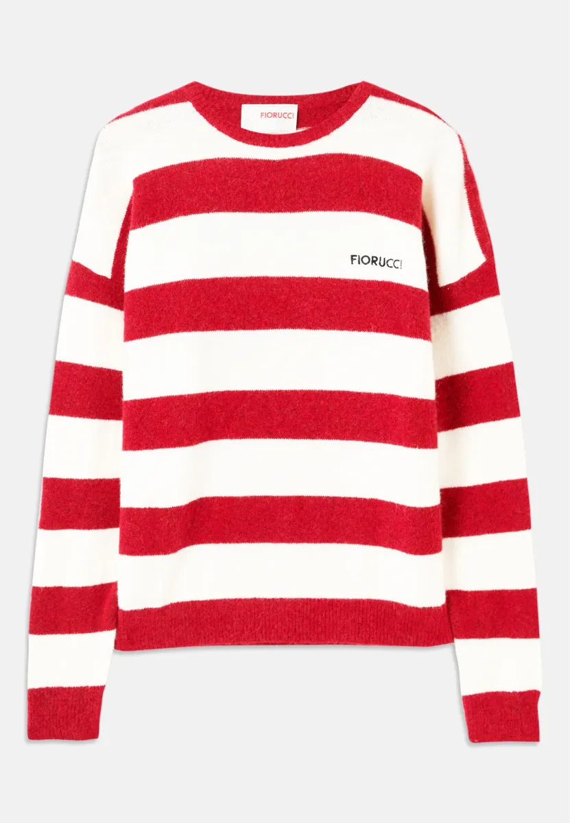 RED STRIPED EMBROIDERED UNISEX - Strickpullover - red