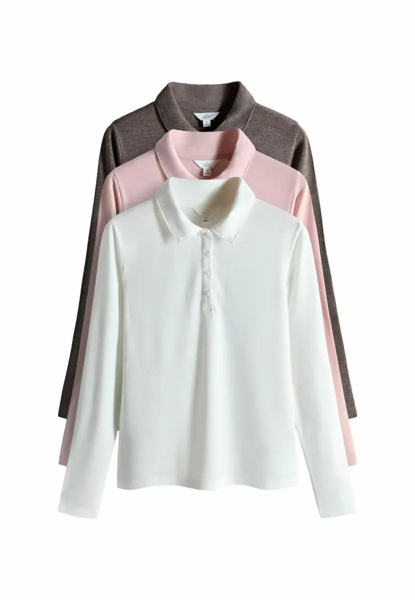 REGULAR FIT - 3 PACK LONG SLEEVE  - Poloshirt - brown pink cream