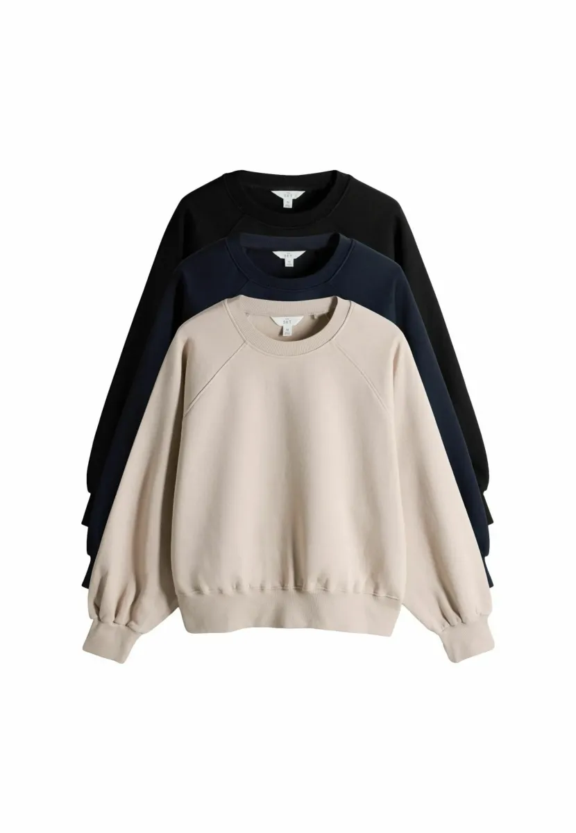 REGULAR FIT - 3 PACK RAGLAN  - Sweatshirt - black blue brown