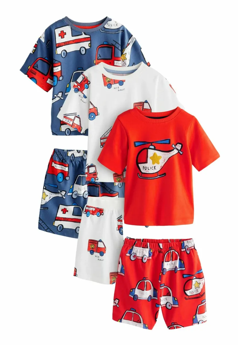 REGULAR FIT - 3 PACK SET - Nachtwäsche Set - red navy white emergency vehicles