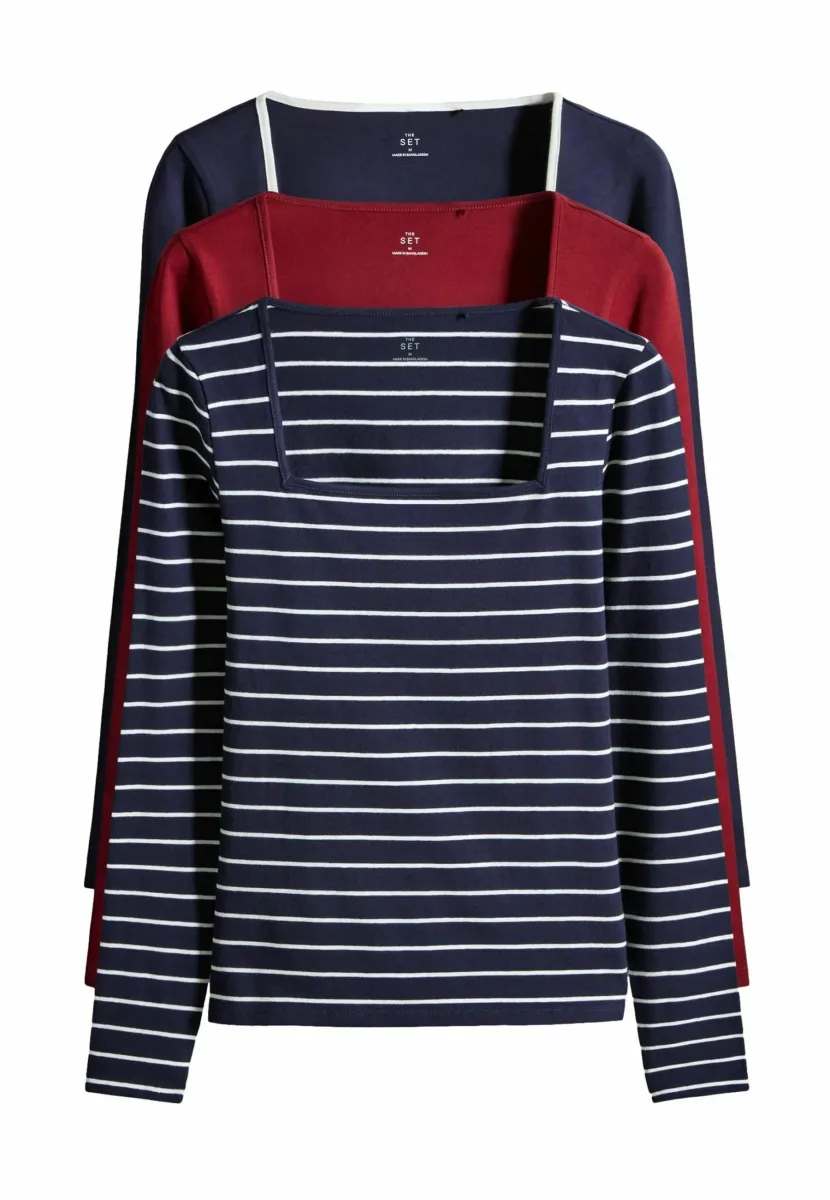 REGULAR FIT - 3 PACK SQUARE NECK - Langarmshirt - navy red white