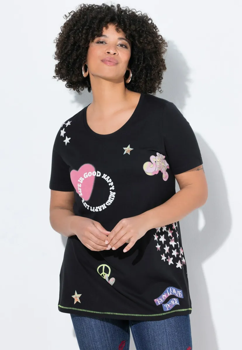 REGULAR FIT 3D-MOTIV NÄHTE - T-Shirt print - black