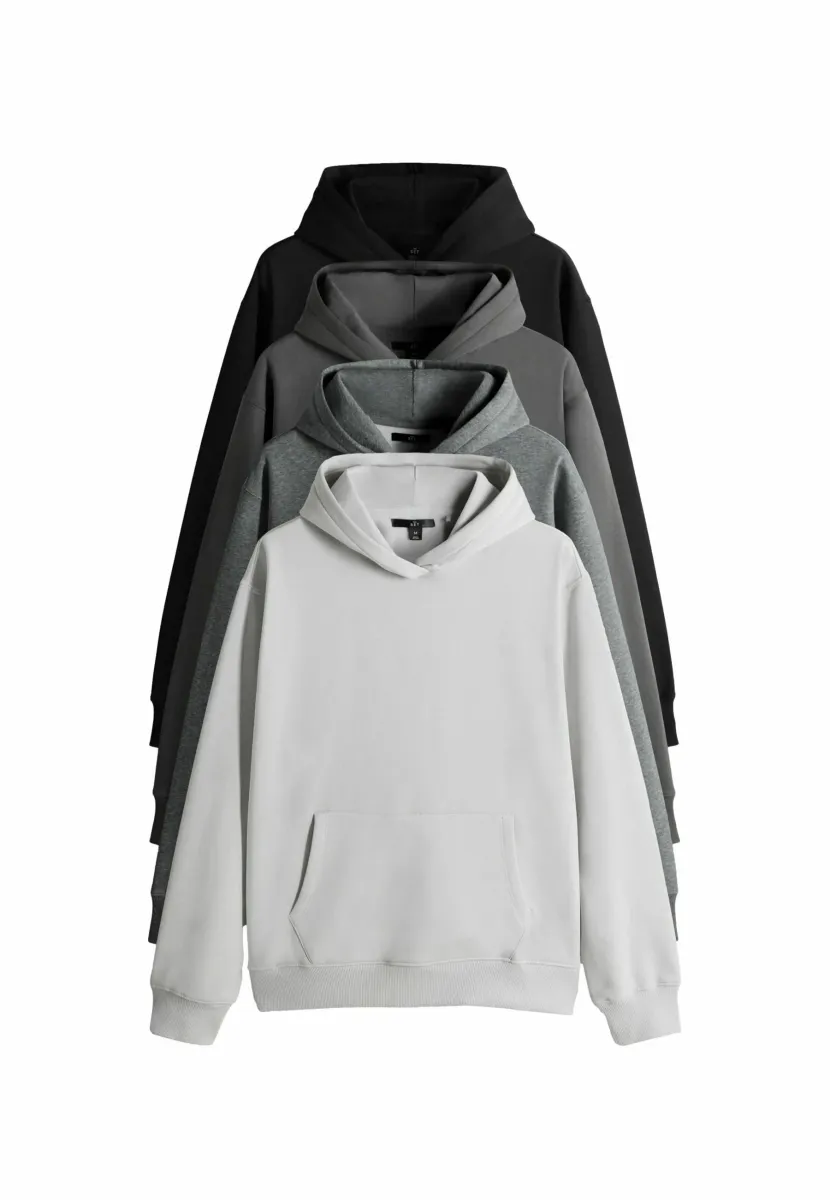 REGULAR FIT - 4 PACK HOODED - Kapuzenpullover - black grey marl cream