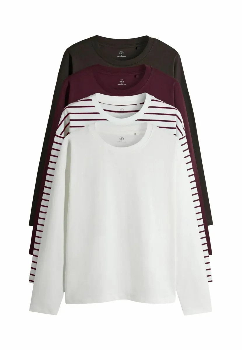 REGULAR FIT - 4 PACK LONG SLEEVE  - Langarmshirt - chocolate brown berry stripe cream