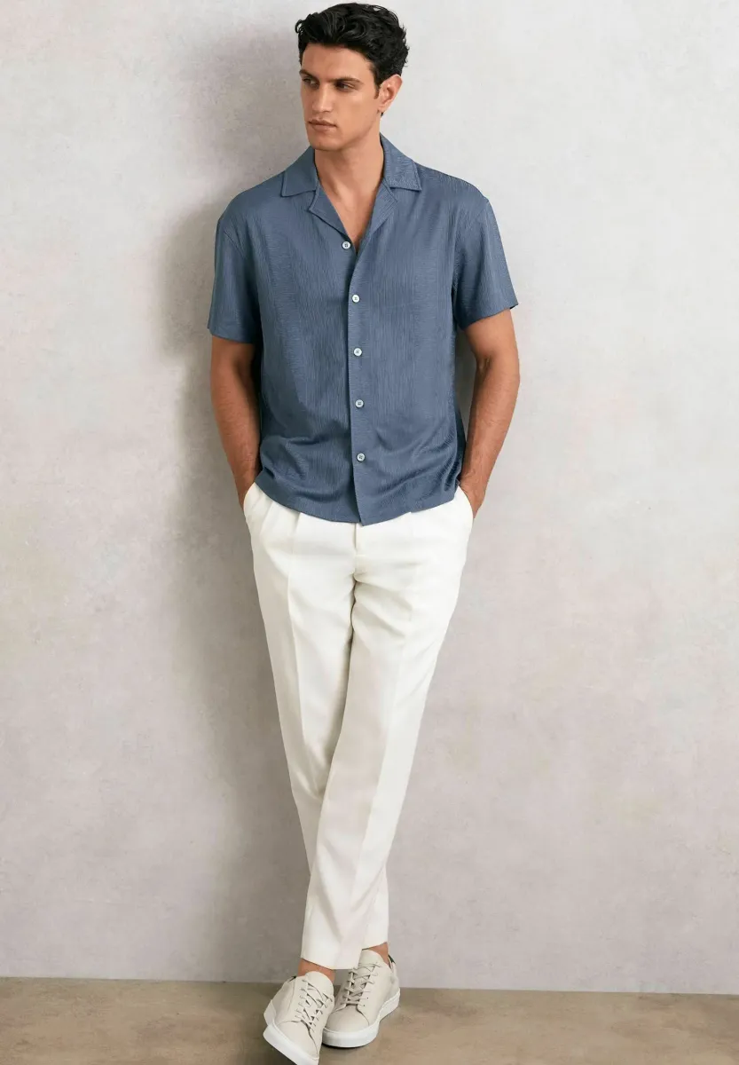 REGULAR FIT - ANDO JACQUARD-STRIPE CUBAN-COLLAR  - Hemd - airforce blue