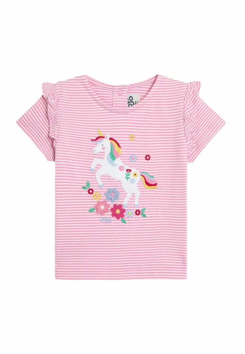 REGULAR FIT-APPLIQUÉ FRILL SHOULDER - T-Shirt print - fuchsia pink unicorn