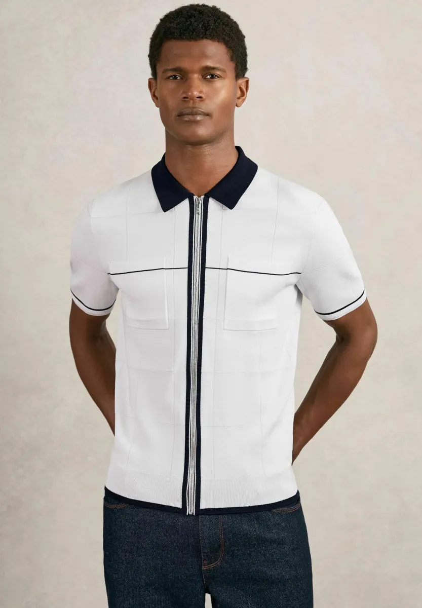 REGULAR FIT-BAXTER COMPACT-TIPPED ZIP-THROUGH - Strickjacke - white/navy blue