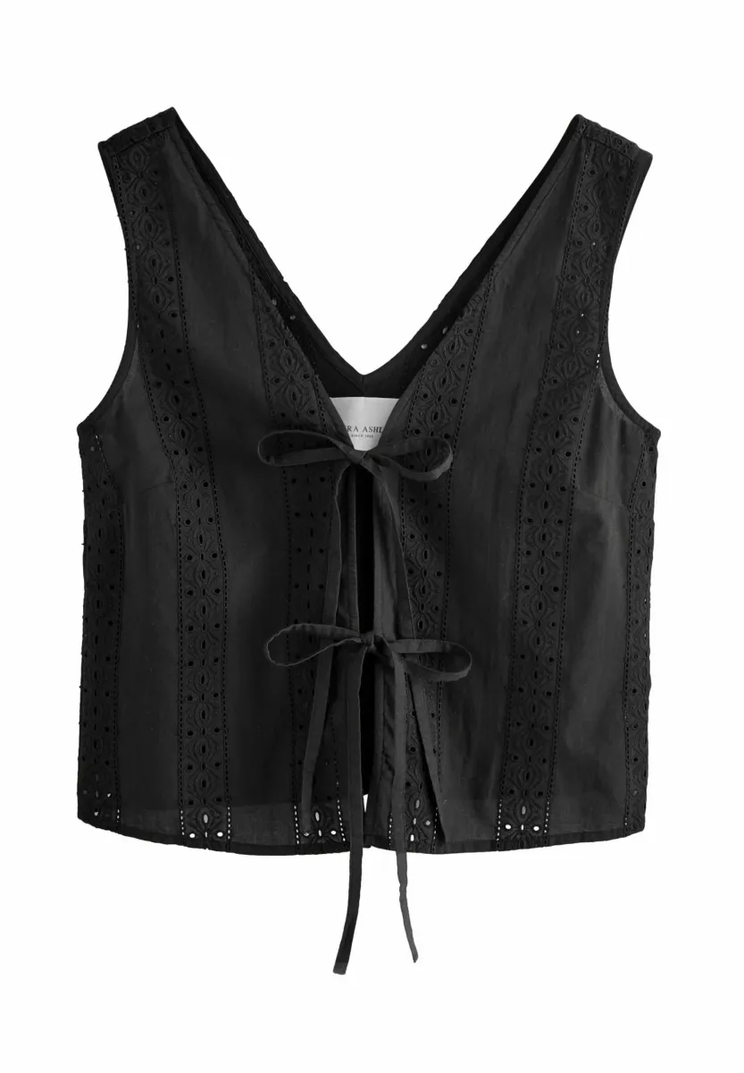 REGULAR FIT - BEACH TIE FRONT BRODERIE - Bluse - black