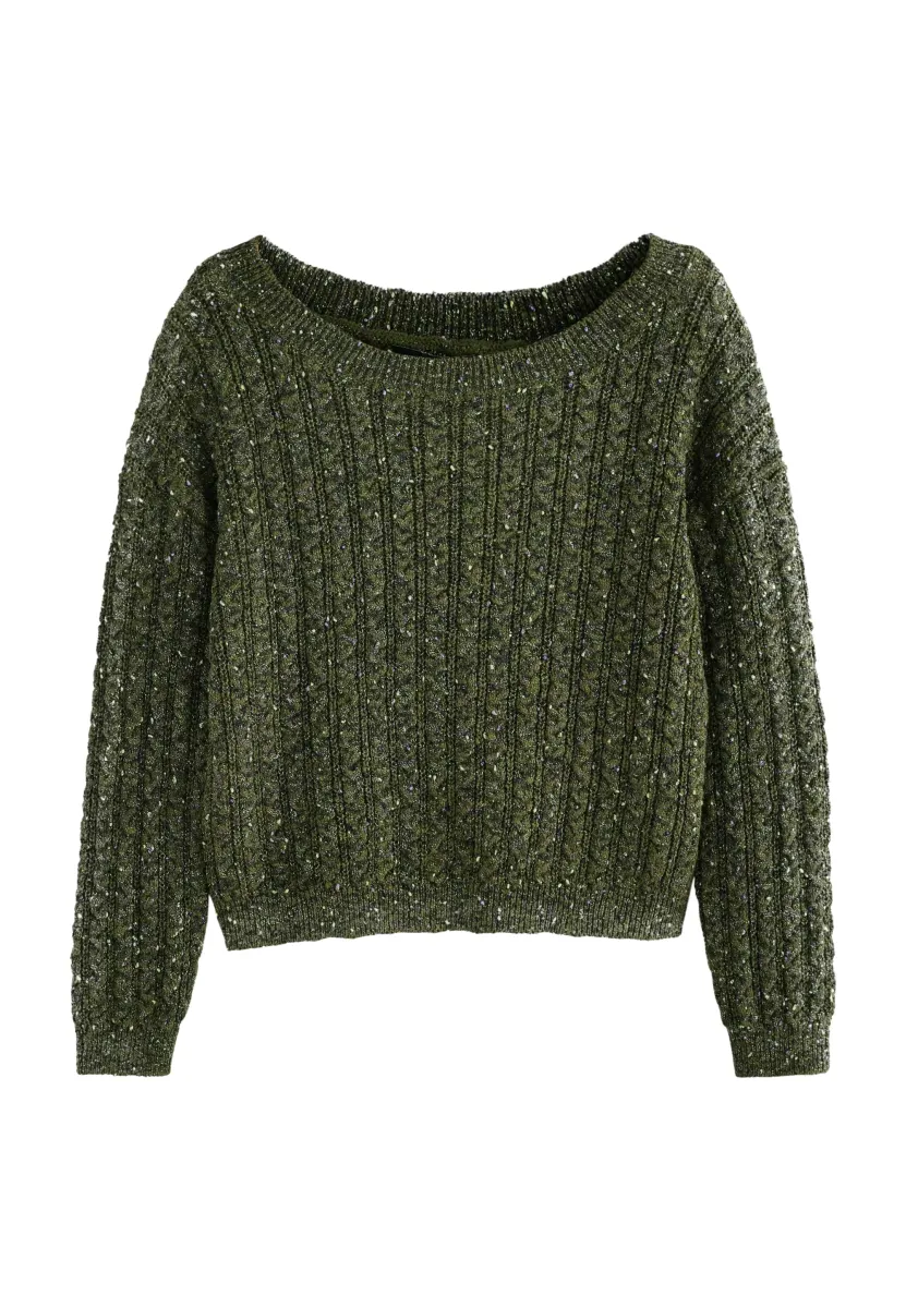 REGULAR FIT - BOAT NECK CABLE - Strickpullover - khaki green