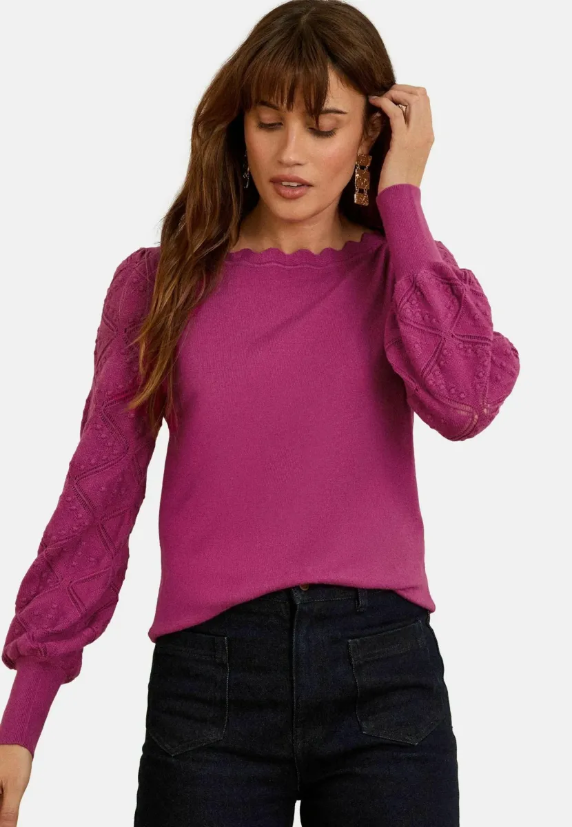 REGULAR FIT BOBBLE STITCH SCALLOP - Strickpullover - magenta pink