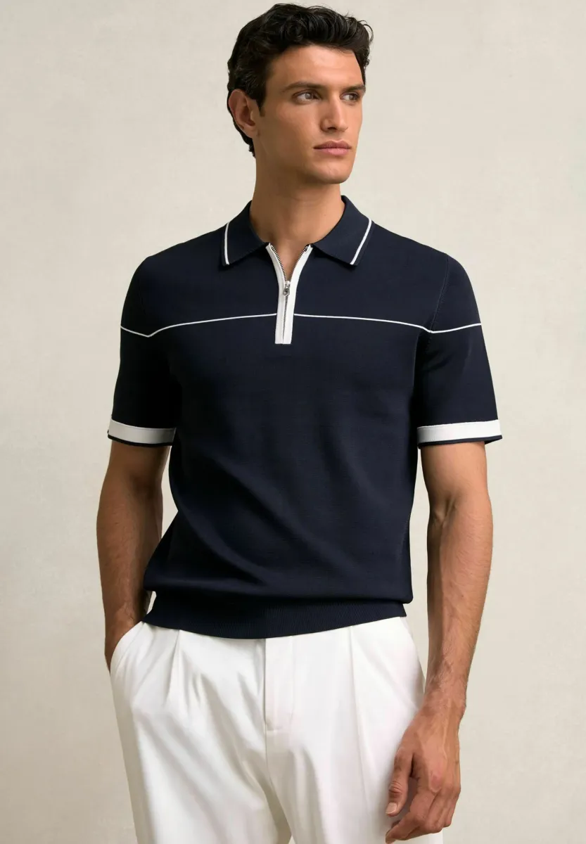 REGULAR FIT - BRADFORD HALF TIPPED - Poloshirt - navy white