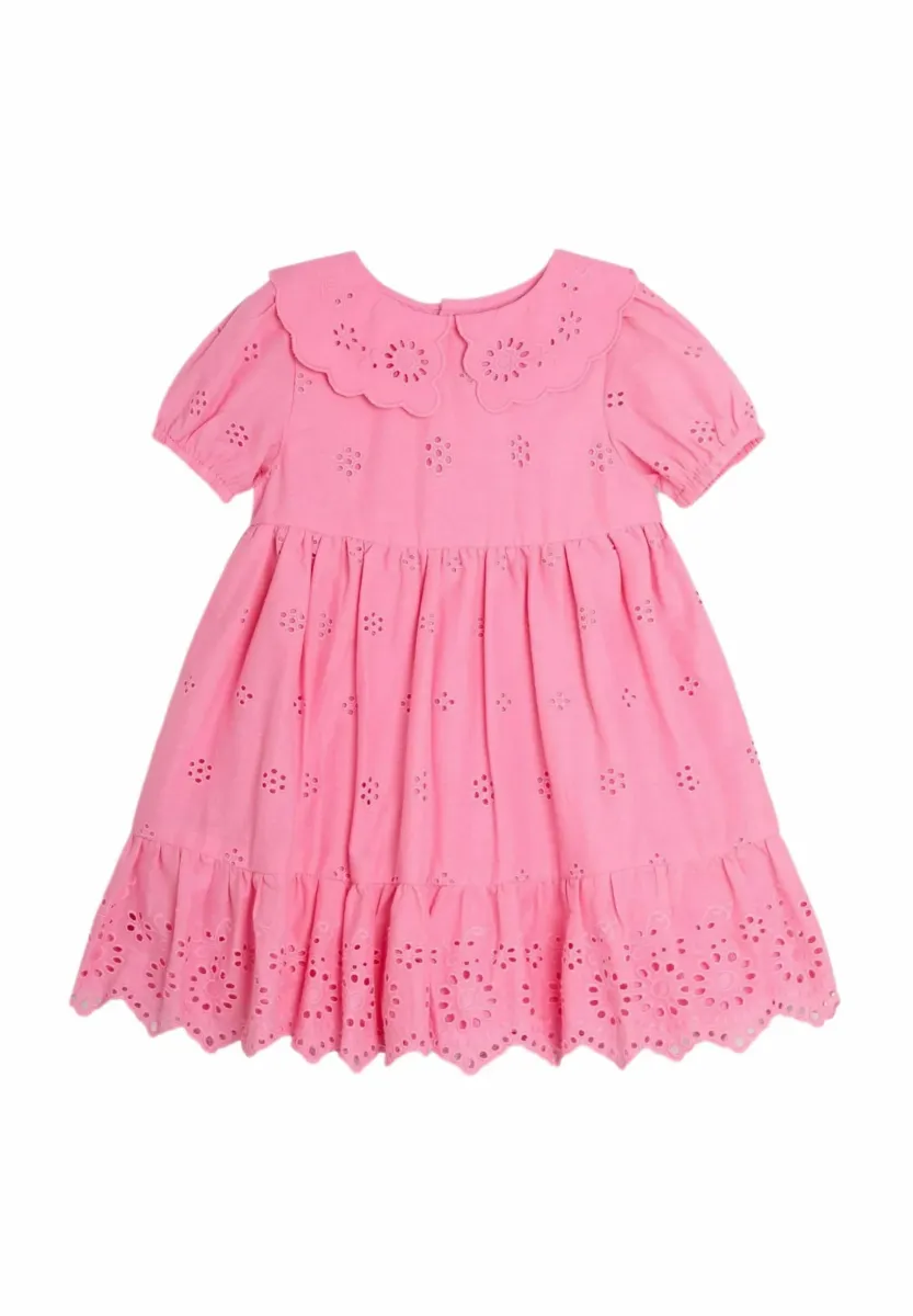 REGULAR FIT - BRODERIE PUFF SLEEVE - Freizeitkleid - pink