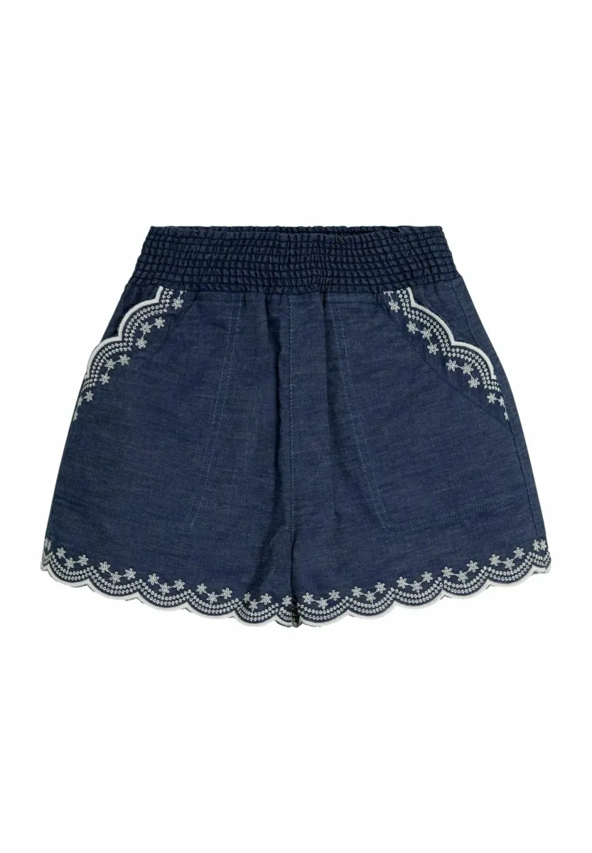 REGULAR FIT - BRODERIE SCALLOP POCKET  - Shorts - chambray blue
