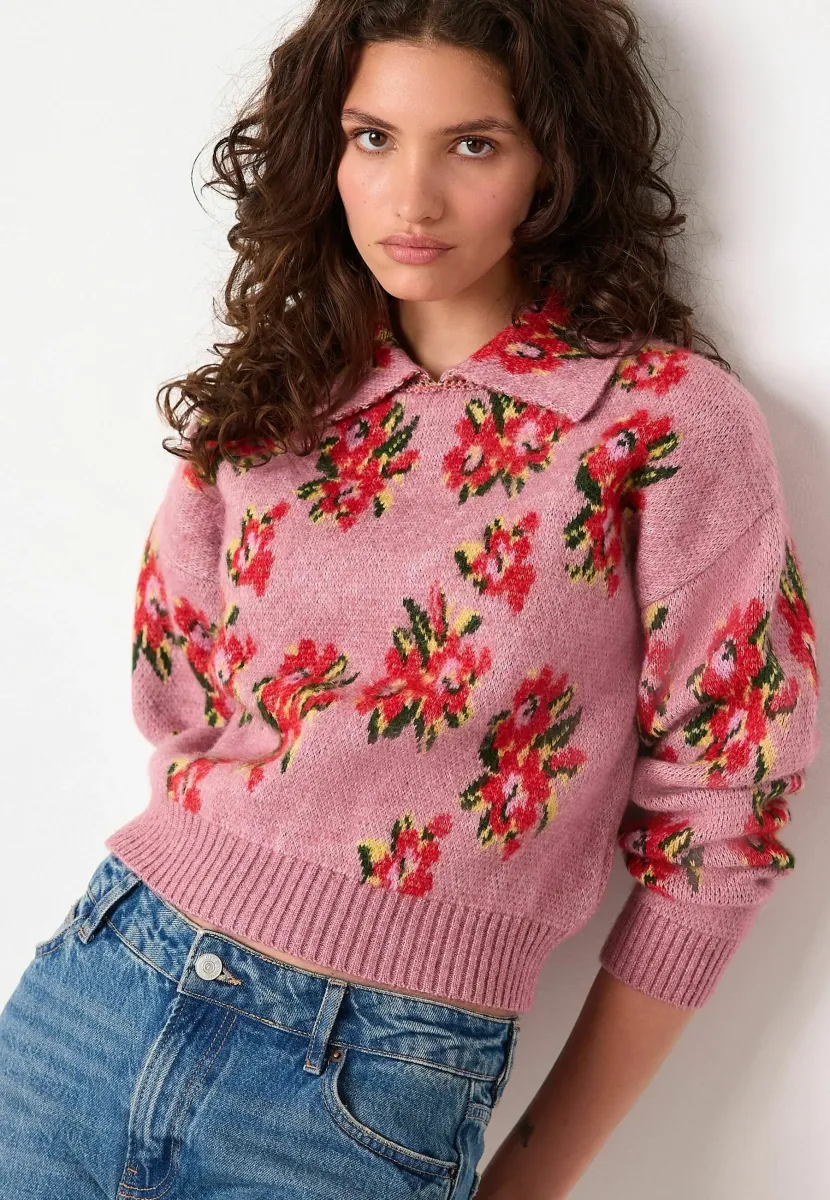 REGULAR FIT BRUSHED - Strickpullover - pink floral