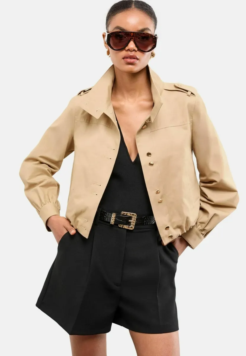 REGULAR FIT-BUBBLE HEM NECK - Kunstlederjacke - camel