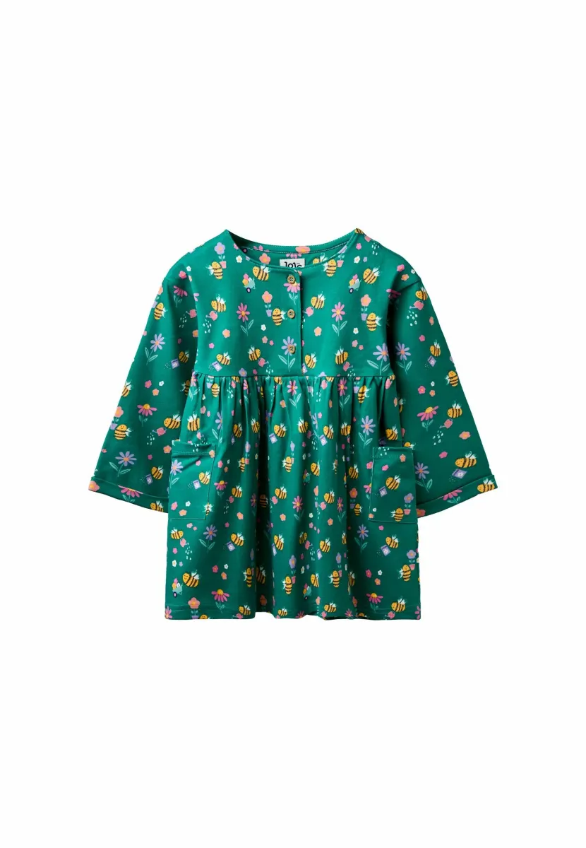 REGULAR FIT - BUTTON FRONT PRINTED PET IN POCKET - Jerseykleid - green