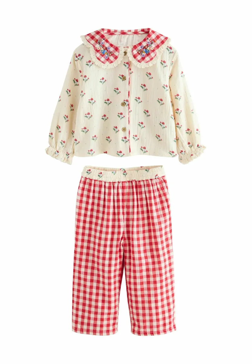 REGULAR FIT - BUTTON THROUGH SET - Nachtwäsche Set - red/cream