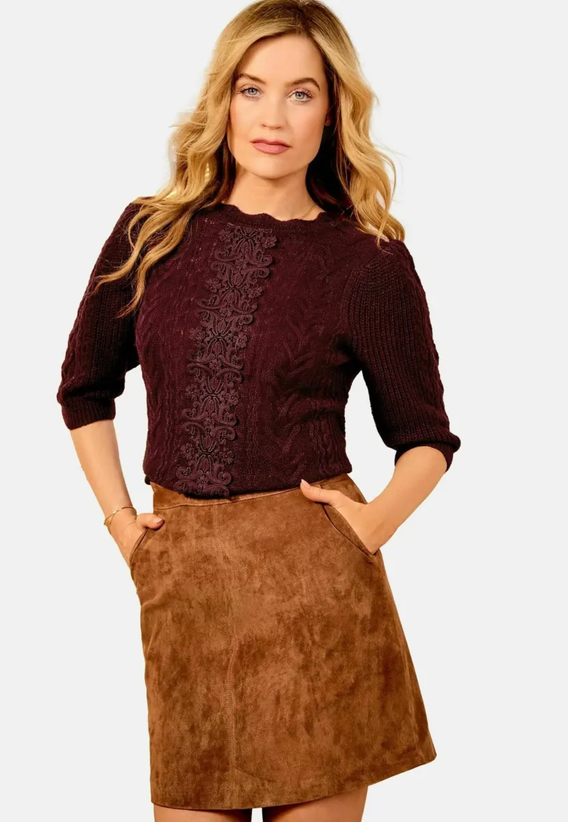 REGULAR FIT - CABLE FRONT - Strickpullover - burgundy red