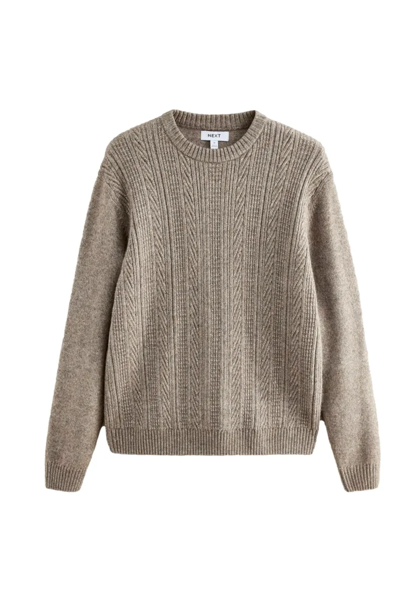 REGULAR FIT CABLE KNIT CREW NECK  - Strickpullover - dark stone