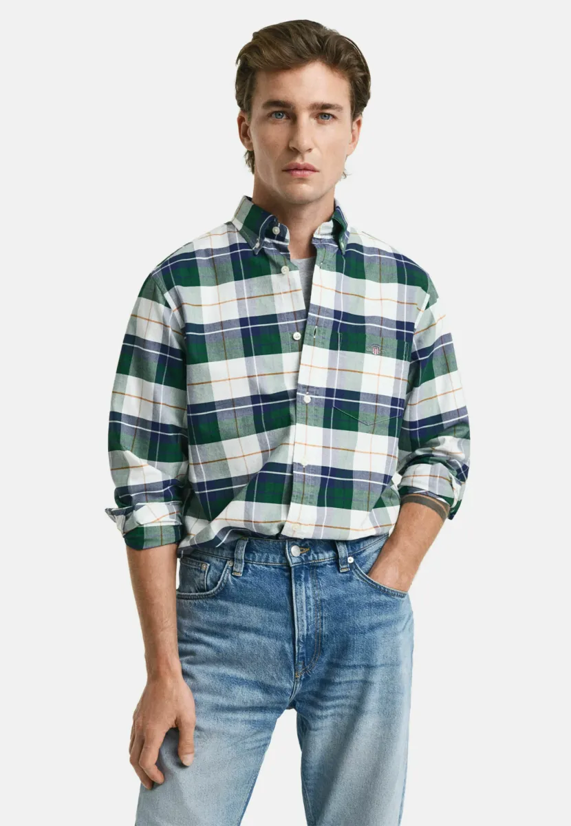 REGULAR FIT CHECKED OXFORD - Hemd - forest green