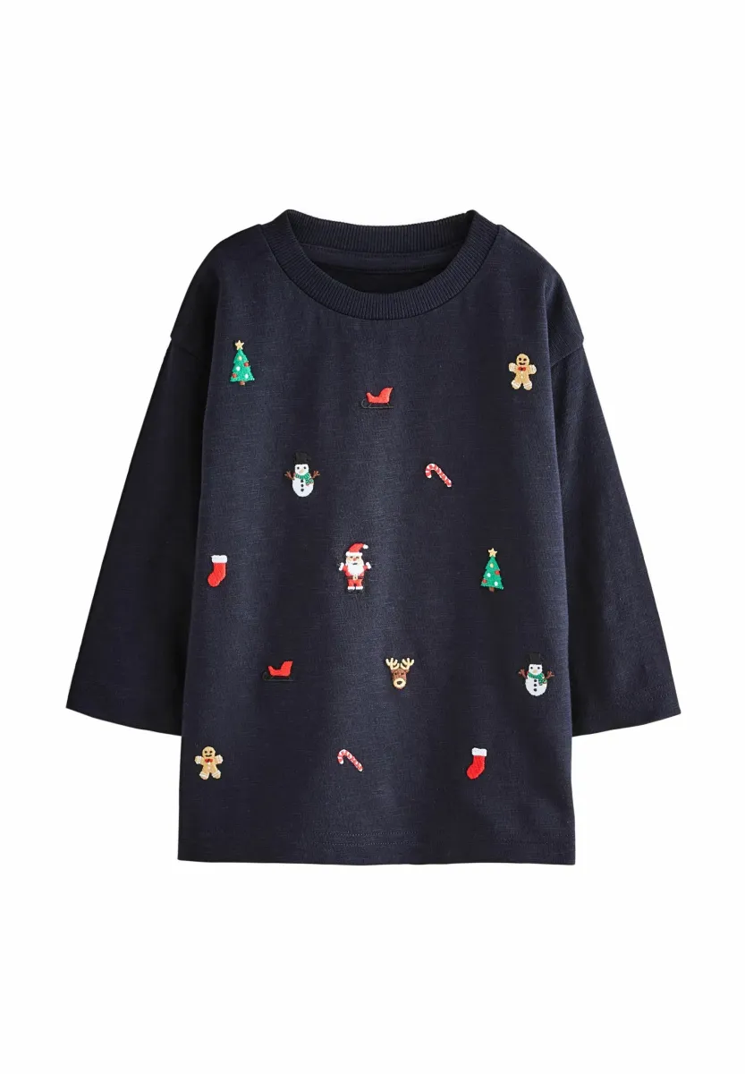 REGULAR FIT - CHRISTMAS - Langarmshirt - navy all over embroidered