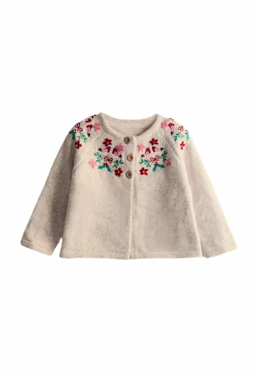 REGULAR FIT - CHRISTMAS ROBIN EMBROIDERED - Strickjacke - cream