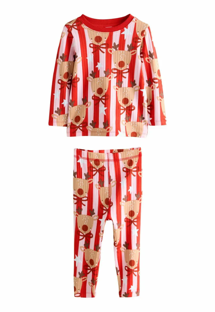 REGULAR FIT - CHRISTMAS SET - Nachtwäsche Set - red/pink stripe reindeer