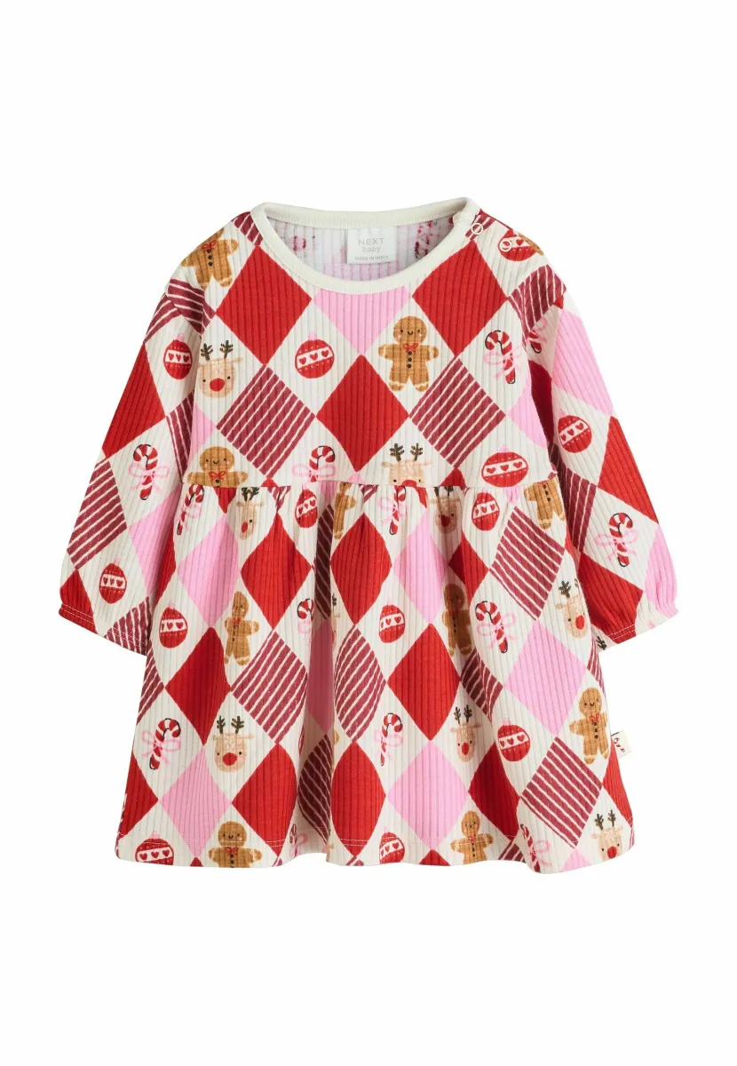 REGULAR FIT - CHRISTMAS  - Strickkleid - red pink harlequin character