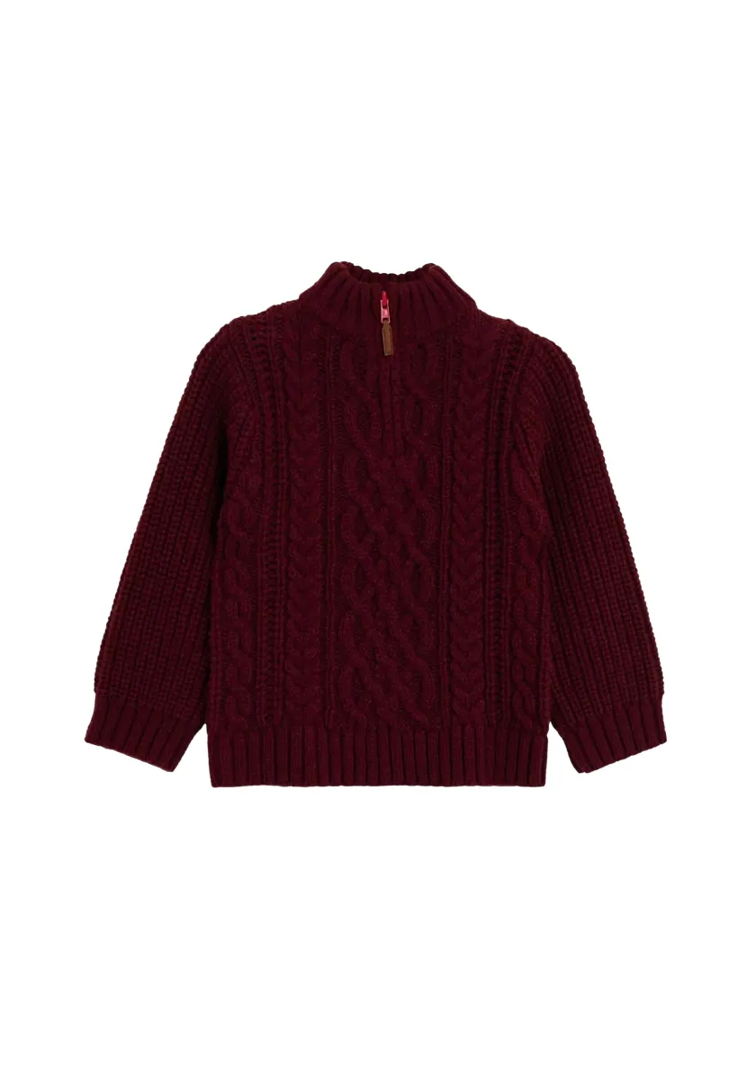 REGULAR FIT - CHUNKY CABLE HALF ZIP - Strickpullover - red