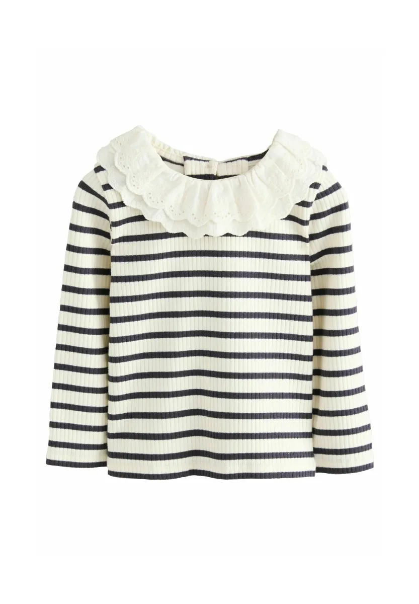 REGULAR FIT -  COLLAR - Langarmshirt - black and white stripe