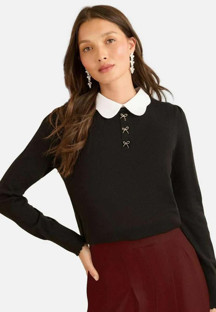 REGULAR FIT  COLLAR - Strickpullover - black scallop