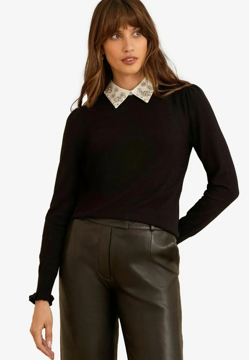 REGULAR FIT  COLLAR - Strickpullover - black