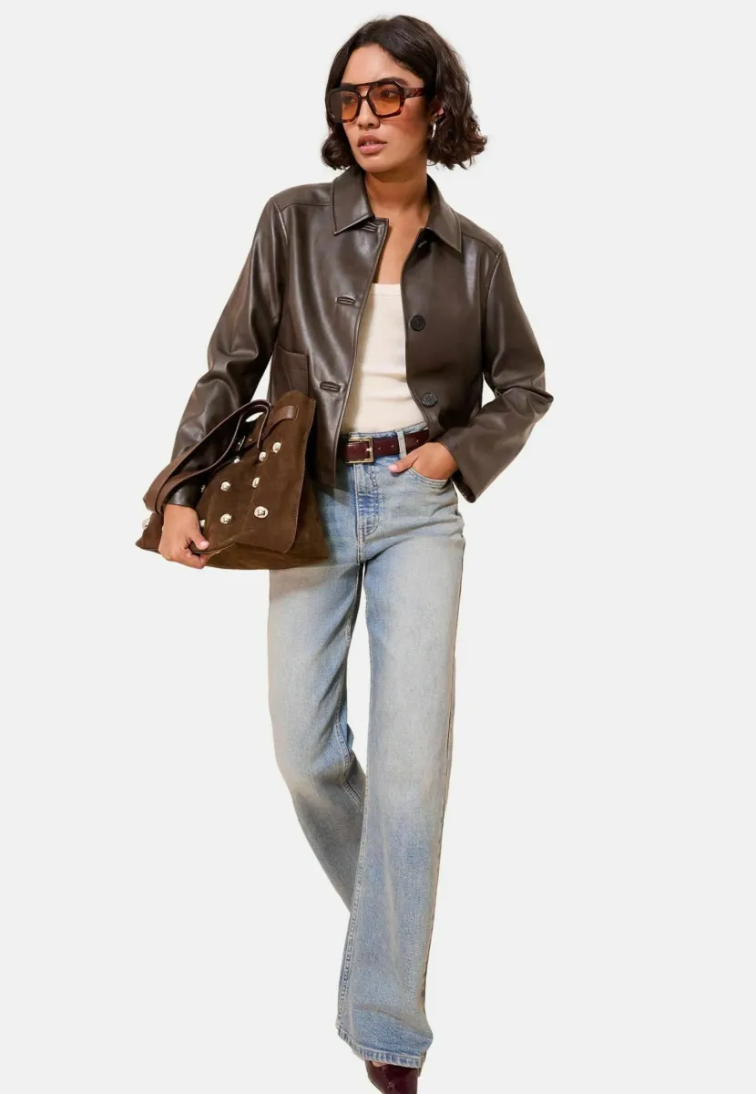 REGULAR FIT-COLLARED  - Kunstlederjacke - brown