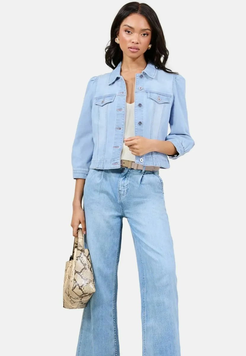 REGULAR FIT-COLLARLED SLEEVE - Jeansjacke - bleach wash